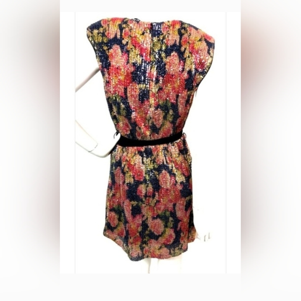 Zara Floral Sequin Dress - Black, Pink, Gold - Picture 4 of 9